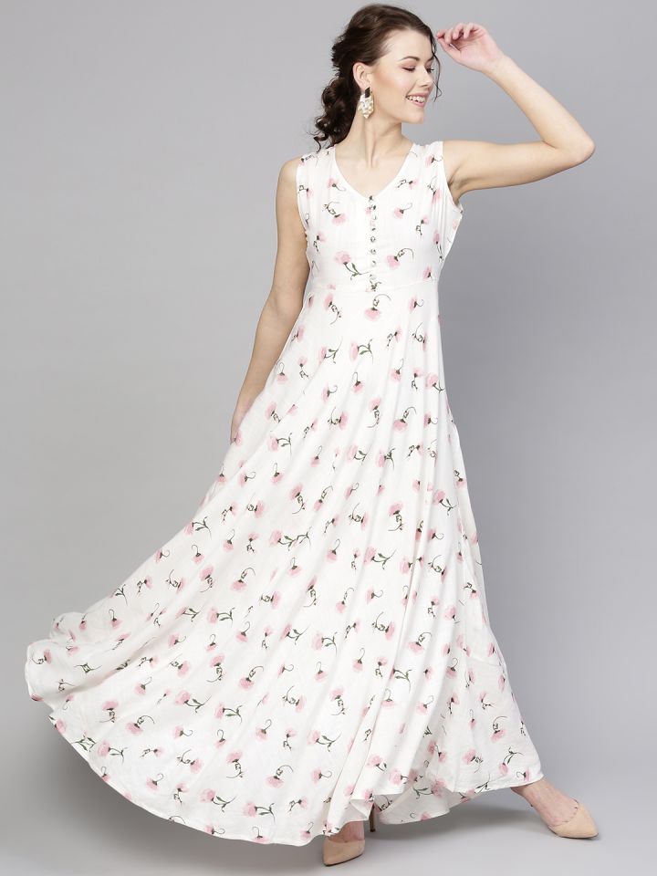 white maxi dress myntra