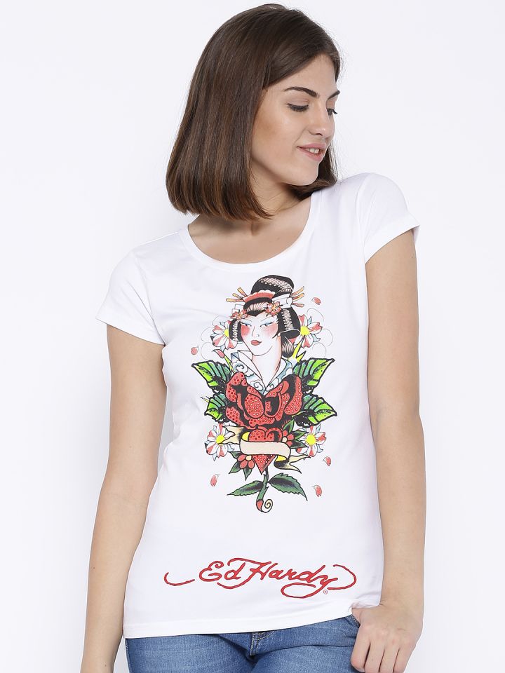Ed hardy white outlet t shirt