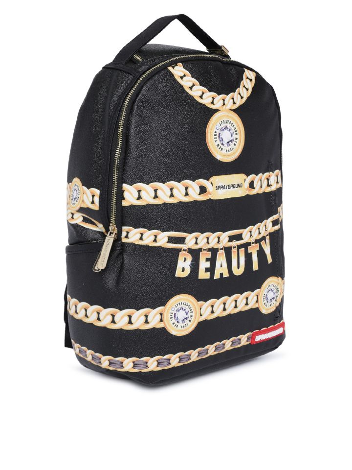 Buy SPRAY GROUND Unisex Black Gold Toned Graphic Backpack
