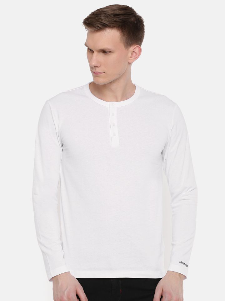 Buy Calvin Klein Jeans Men White Solid Henley Neck Pure Cotton T Shirt -  Tshirts for Men 8516657 | Myntra