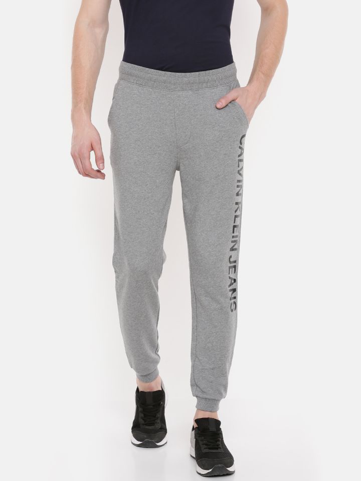 Buy Calvin Klein Jeans Grey Melange SIDE LOGO Straight Fit Joggers - Track  Pants for Men 8516945 | Myntra