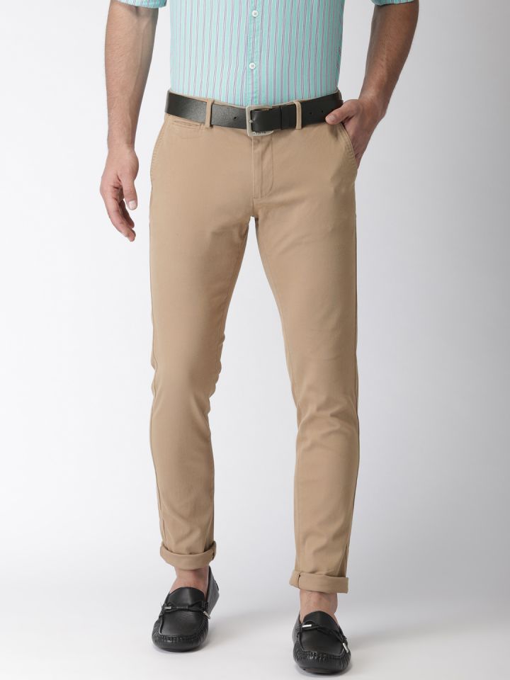 Buy Indian Terrain Men Khaki Brown Brooklyn Slim Fit Solid Smart