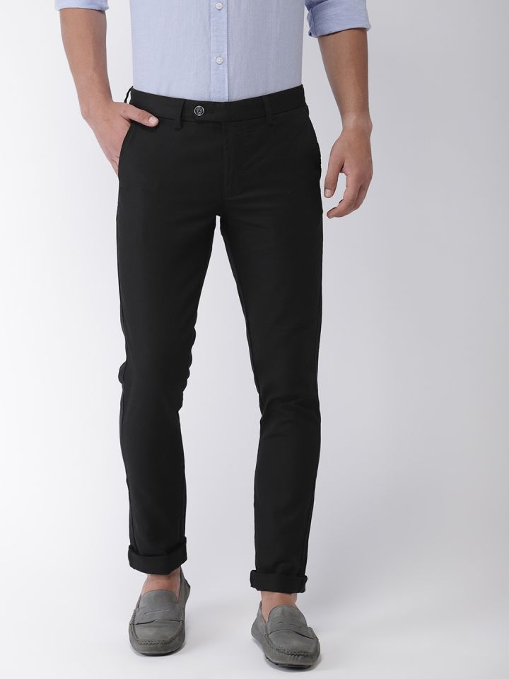 Buy Indian Terrain Men Black Brooklyn Slim Fit Solid Regular Smart