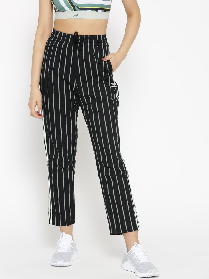 women's black track pants with white stripe