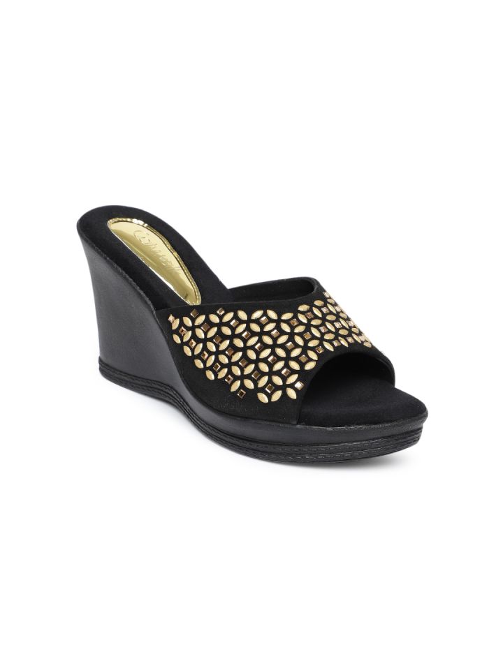 Black and gold wedge sandals shop