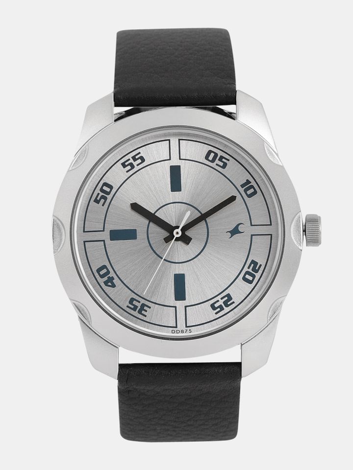 Buy Fastrack Men Silver Toned Leather Analogue Watch NK3123SL01