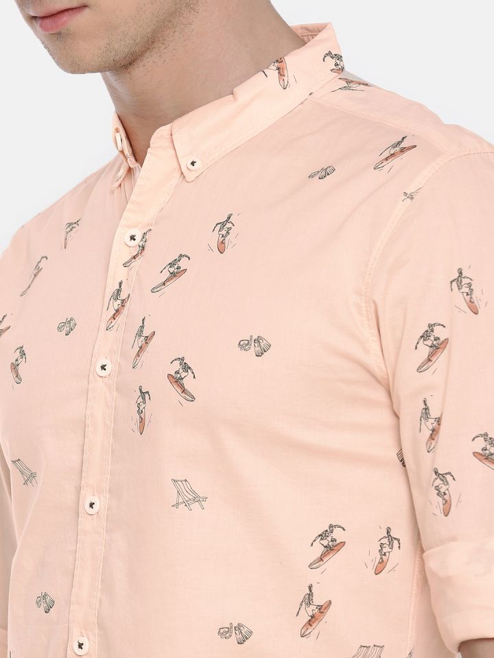 Buy Spykar Men Peach Coloured Slim Fit Printed Casual Shirt Shirts For Men 8619013 Myntra