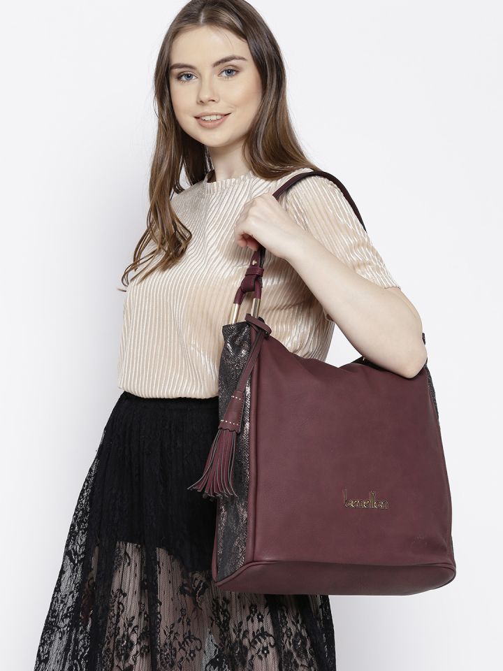 United Colors of Benetton Burgundy Snakeskin Textured Detail Shoulder Bag
