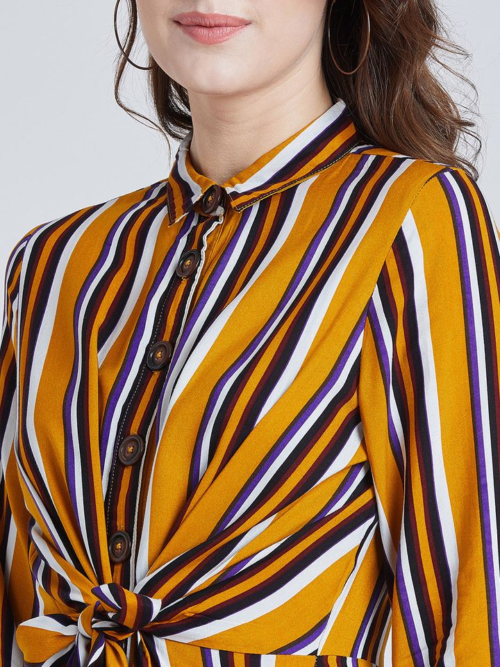Black Striped Shirt Dress - Dresses 