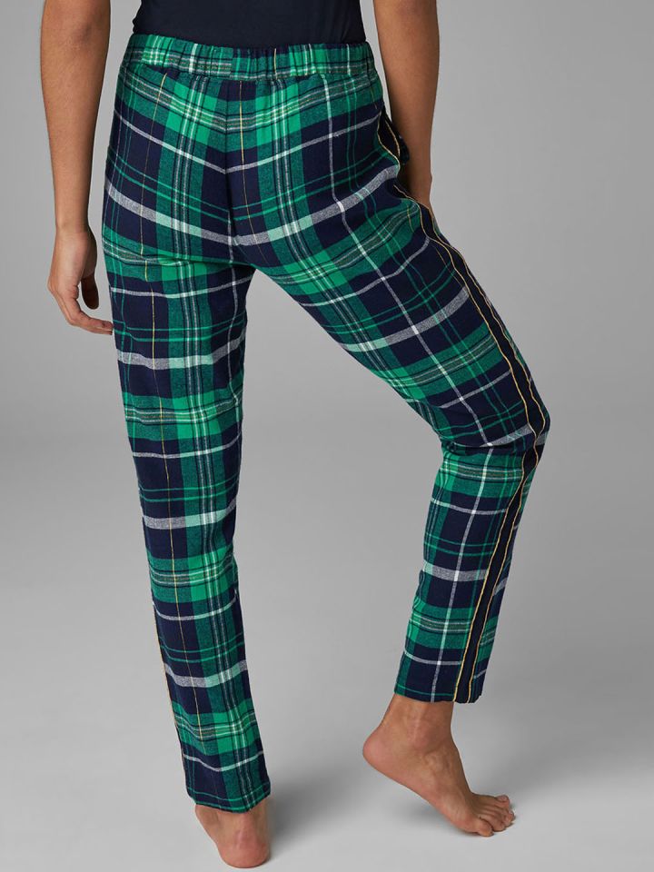 next Women Green Navy Checked Pyjamas ST289737