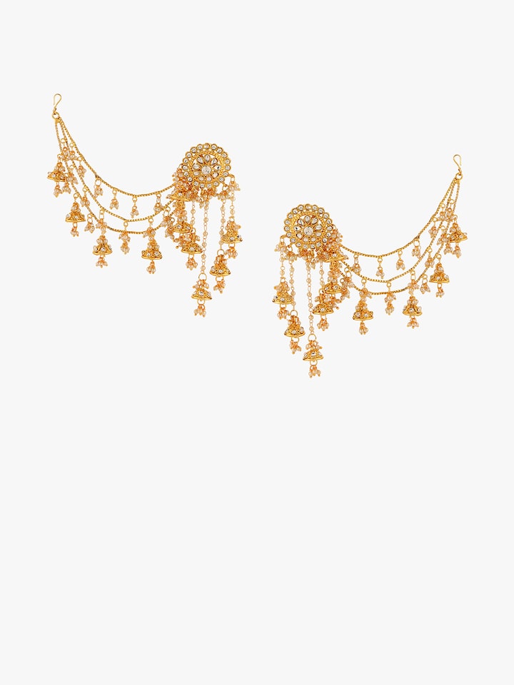 Buy Peora Gold Plated Kundan Contemporary Jhumkas With Hair Chain - Earrings  for Women 8641767 | Myntra