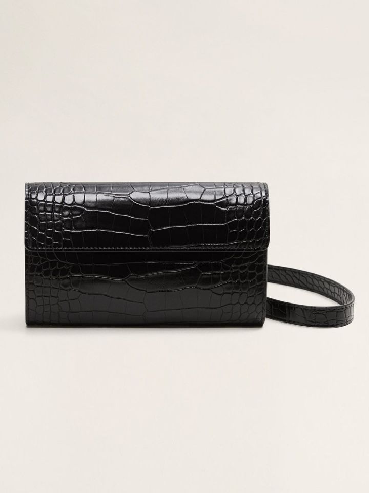 Mango black croc store textured sling bag