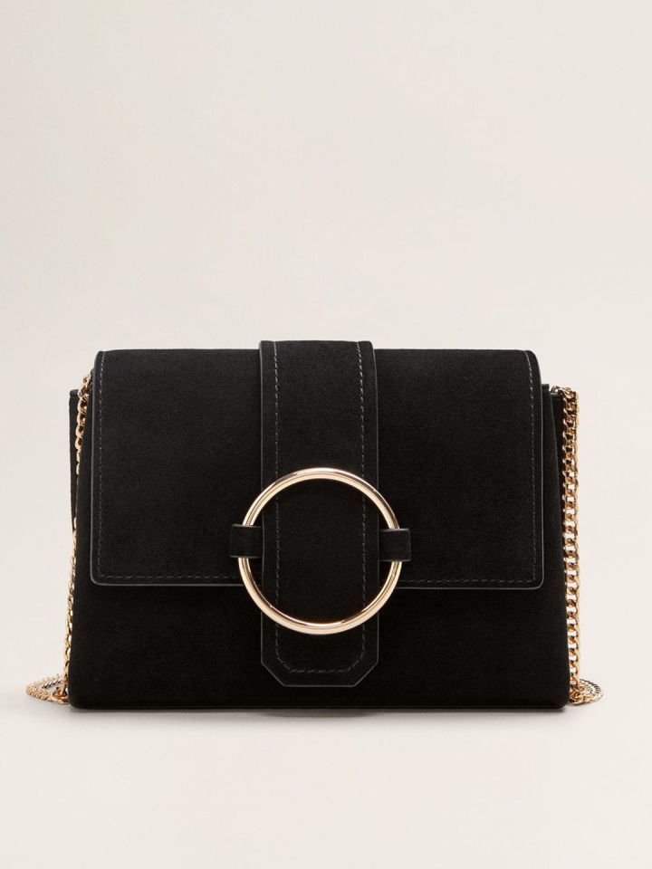 Buy MANGO Black Solid Leather Sling Bag Handbags for Women