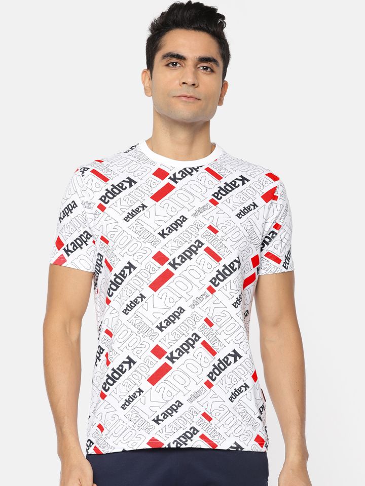 Kappa Men White Black Red Printed Round Neck T shirt