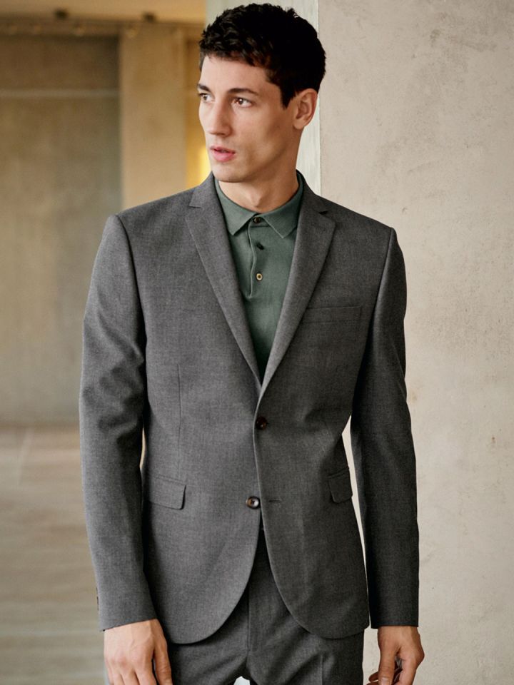 Buy Next Men Grey Tailored Fit Self