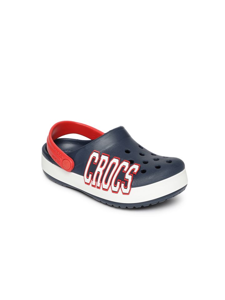 navy blue and red crocs