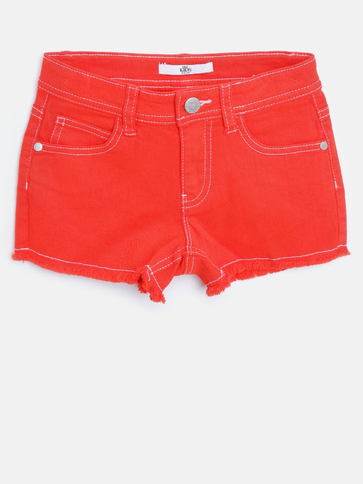 Marks Spencer Girls Red Solid Regular Fit Denim Shorts