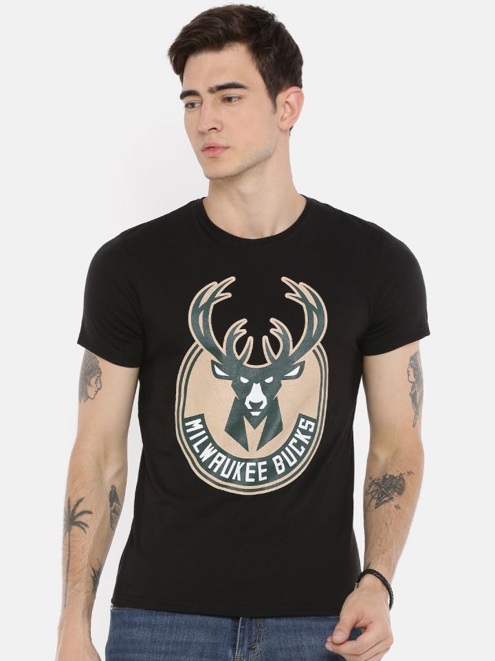Buy NBA Men Black Printed Milwaukee Bucks T Shirt Tshirts for