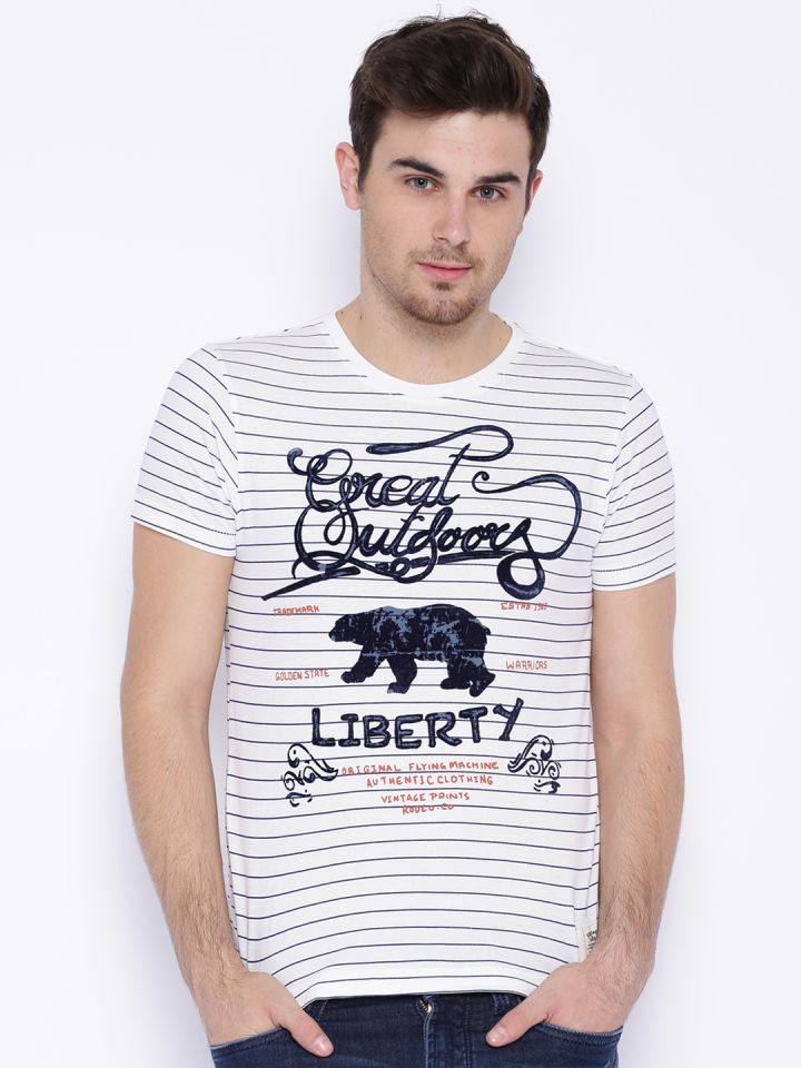 Buy Flying Machine White Striped T Shirt Tshirts for Men 872276