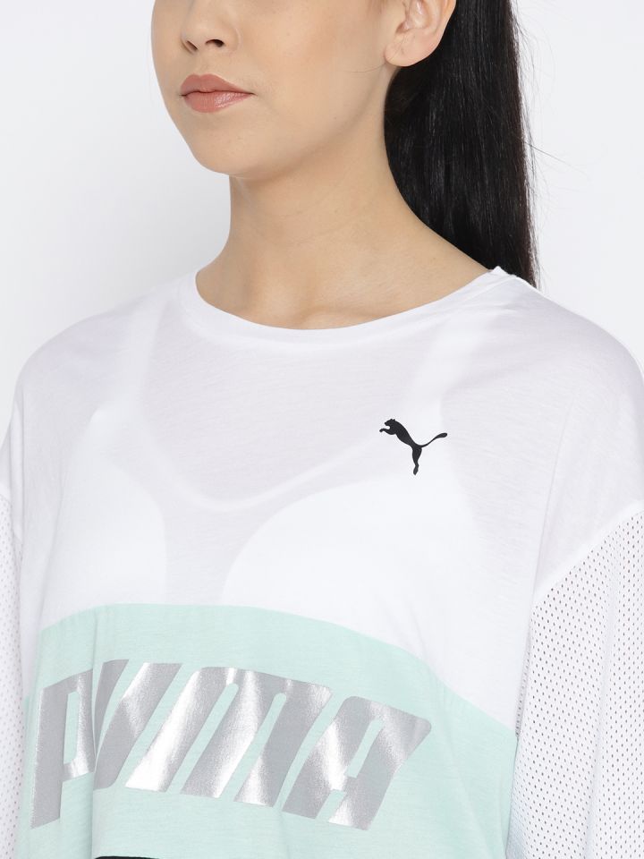 Puma Women White Black Modern Sports Boyfriend T Shirt