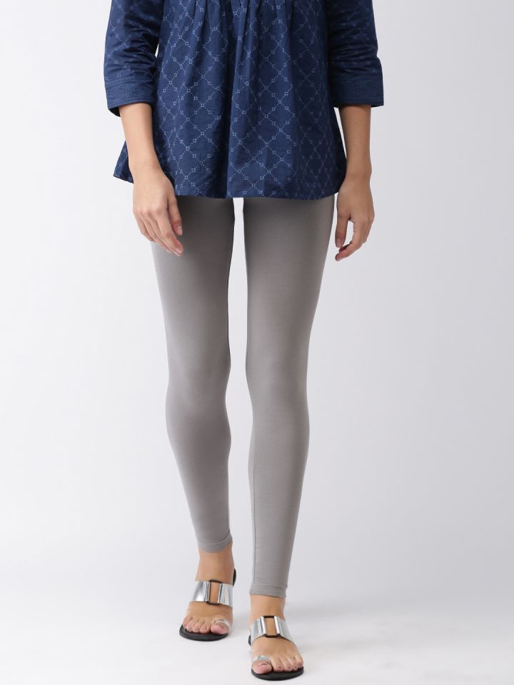 Go Colors Women Grey Solid Ankle-Length Leggings
