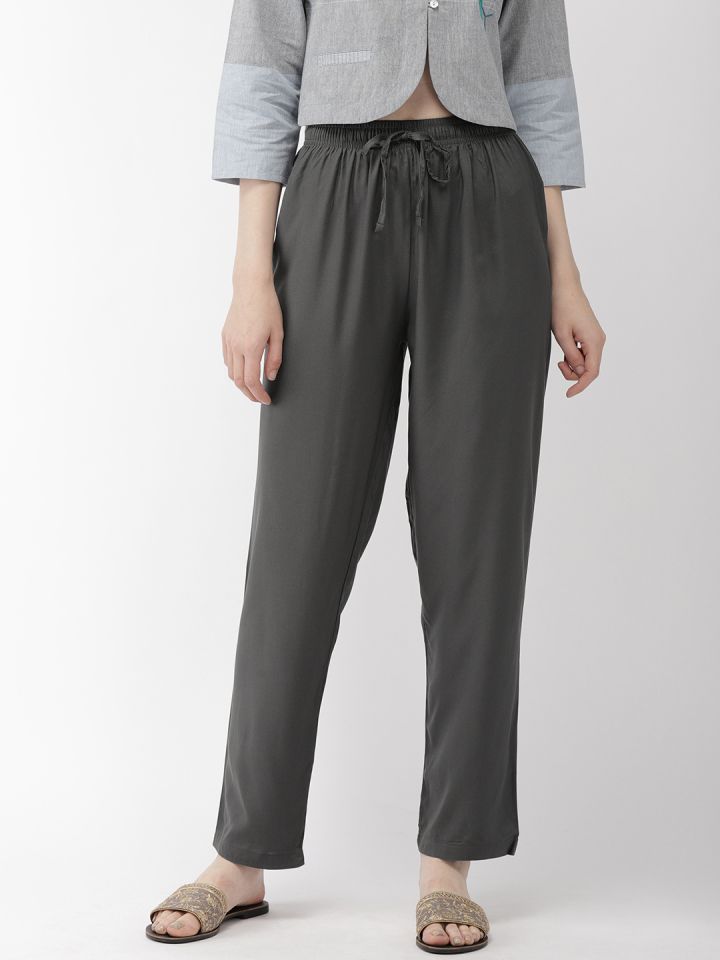Buy Go Colors Women Charcoal Grey Solid Relaxed Fit Casual