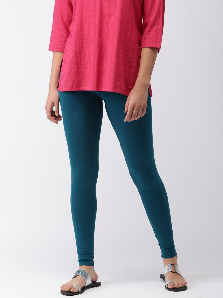 Buy Go Colors Women Teal Blue Solid Ankle Length Leggings - Leggings for  Women 8756605