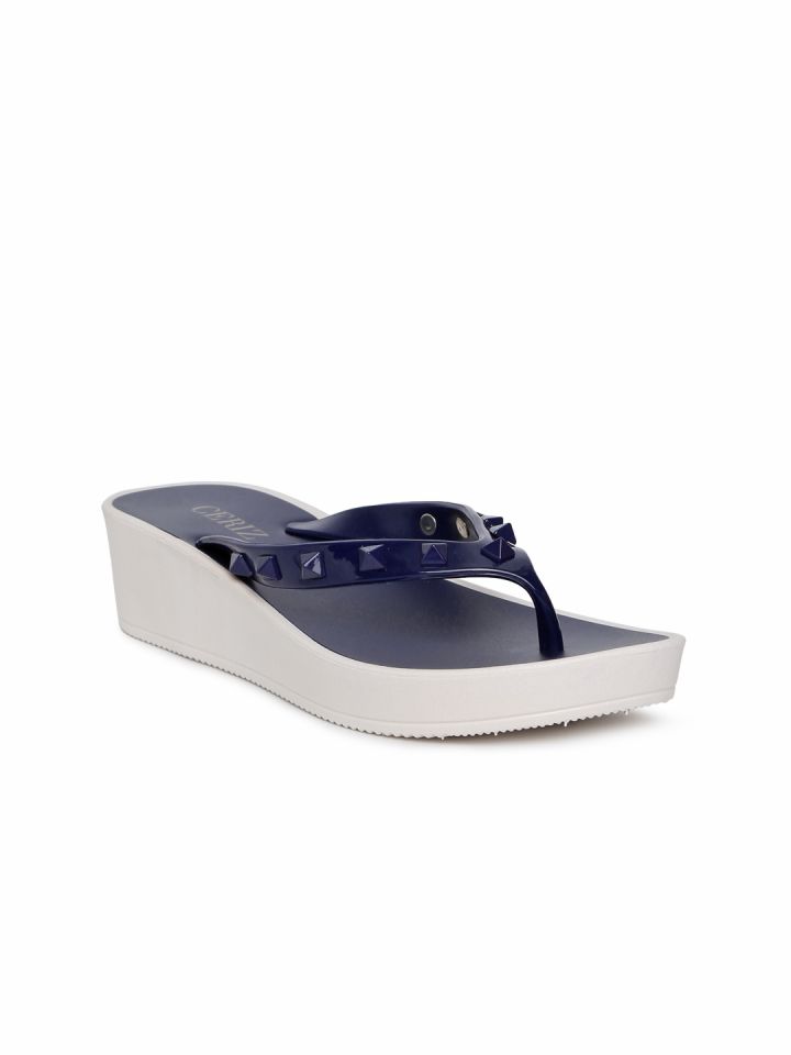 CERIZ Women Navy Blue Embellished Wedges