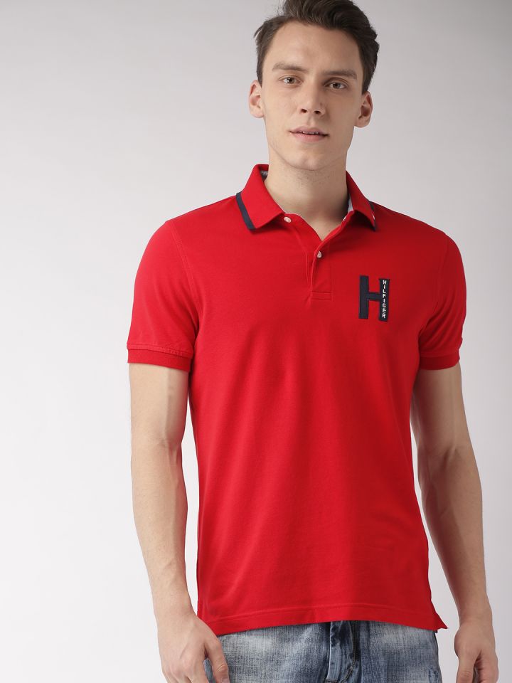 Red tommy sales hilfiger collared shirt