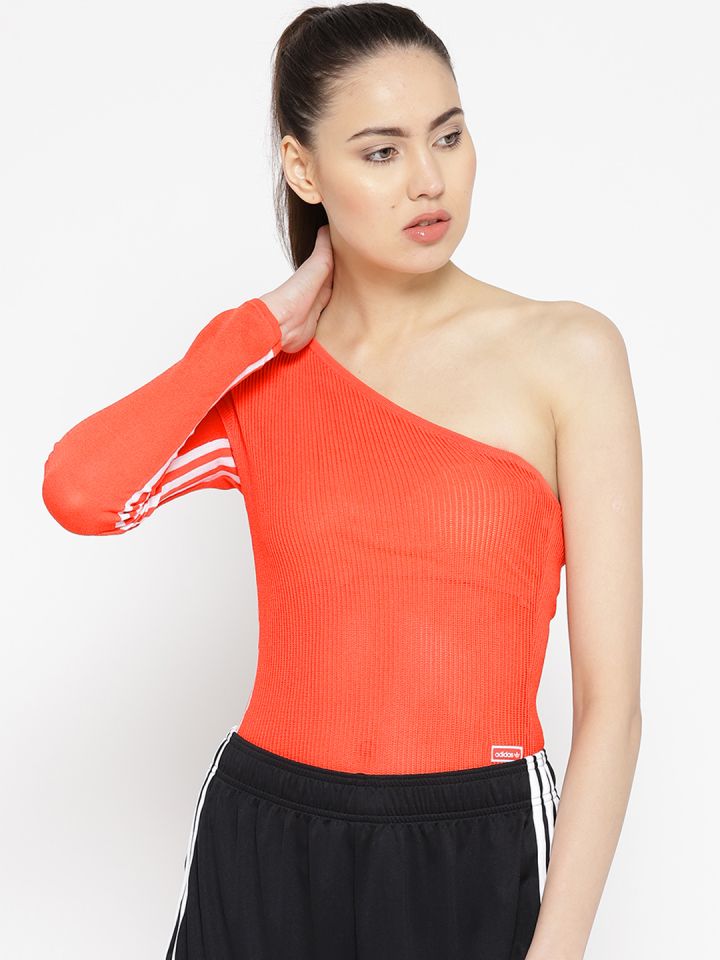 one shoulder adidas bodysuit