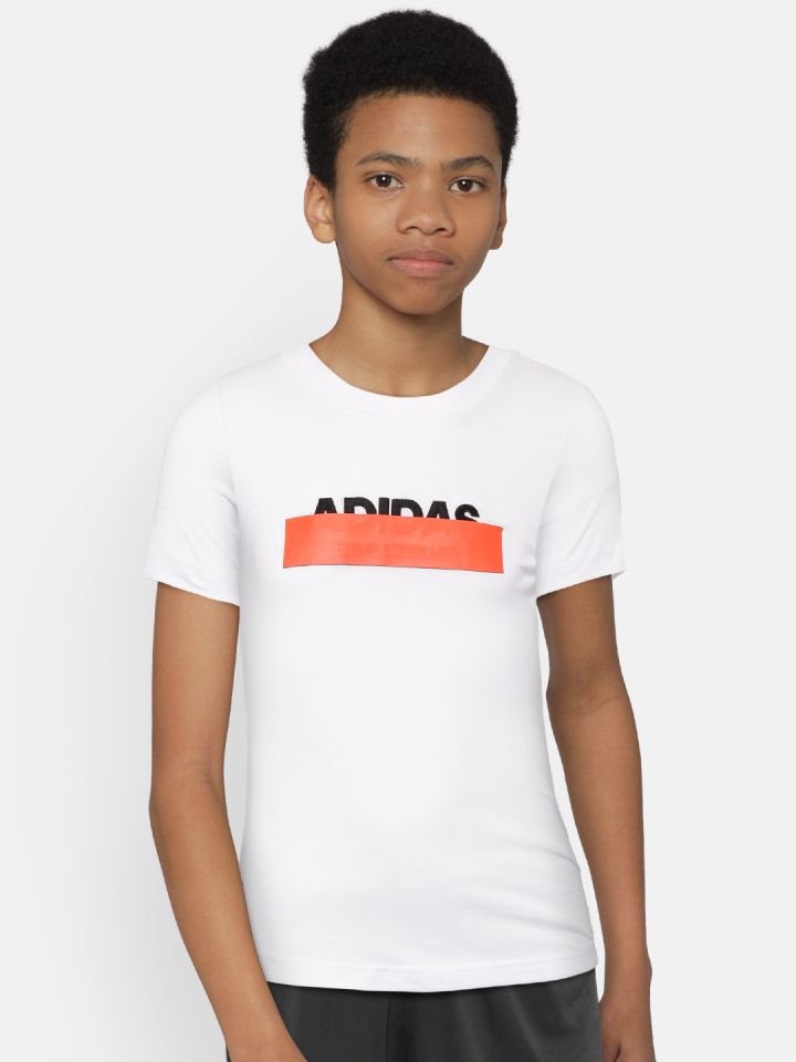 Buy ADIDAS Boys White ID Lineage Round Neck Pure Cotton T