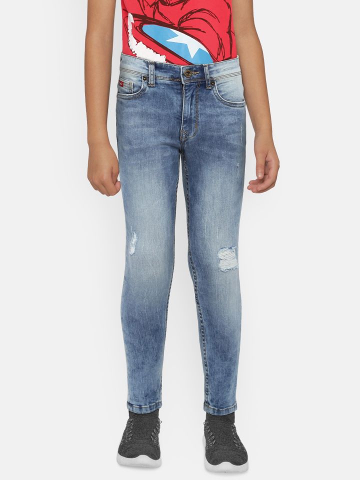 Buy Lee Cooper Boys Blue Skinny Fit Mid Rise Low Distress Jeans