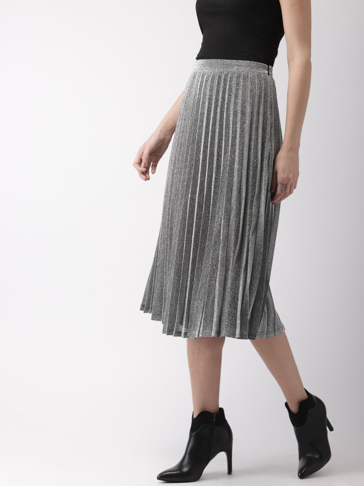 FOREVER 21 Grey Shimmer A Line Pleated Skirt