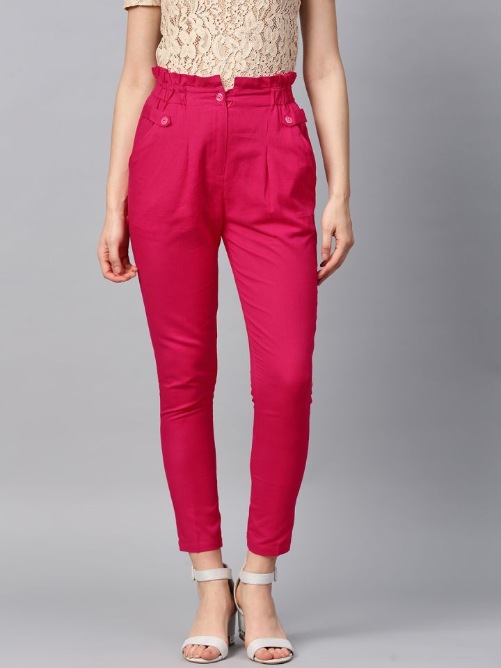 PANIT Women Pink Smart Slim Fit Solid Cigarette Trousers