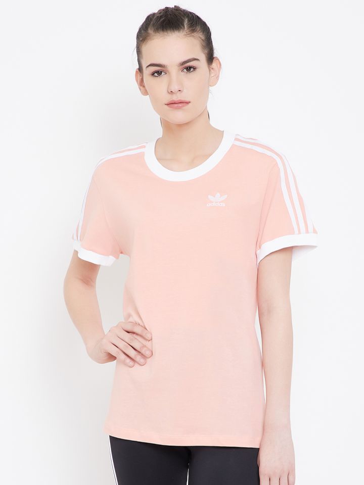 Buy ADIDAS Originals Women Peach Coloured 3 Stripes T Shirt