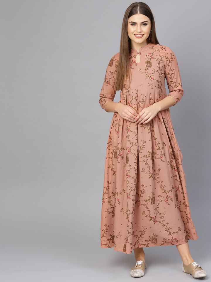 Buy AKS Women Brown Printed Maxi Dress Dresses for Women 8888729