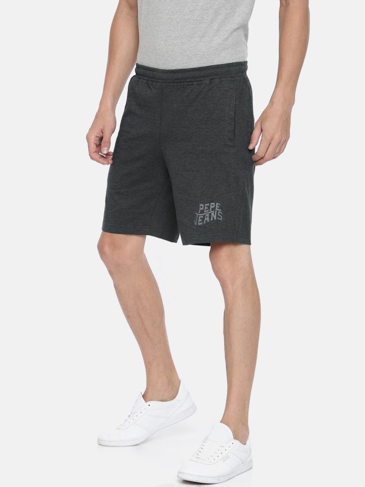 Pepe Jeans Men Charcoal Grey Solid Regular Fit Sports Shorts