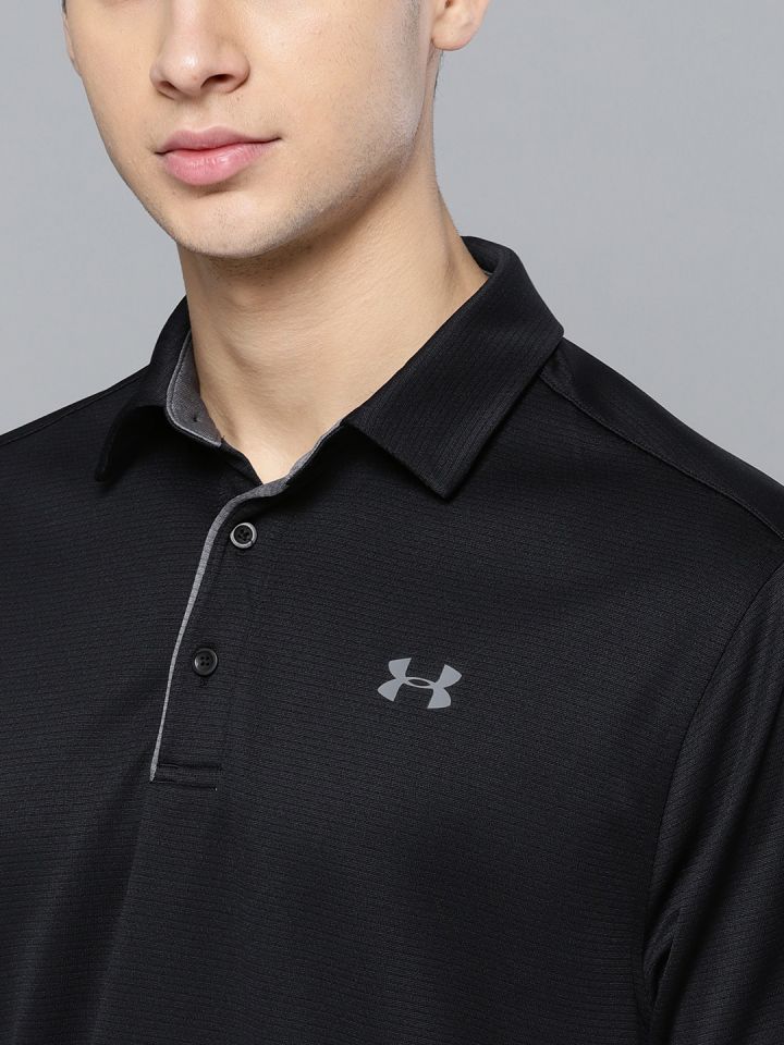 UNDER ARMOUR Men Black Solid Tech Polo T shirt
