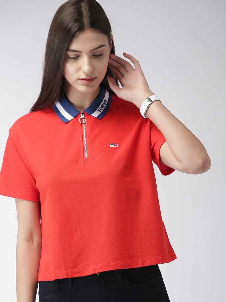 champignon is anker Buy Tommy Hilfiger Women Red Solid Cropped Polo Collar Boxy Pure Cotton T  Shirt - Tshirts for Women 8918093 | Myntra