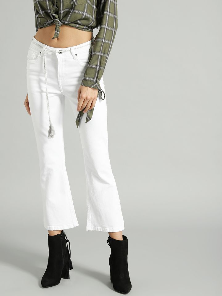 White cropped new arrivals bootcut jeans