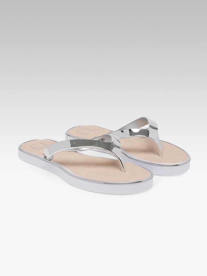 silver open toe flats