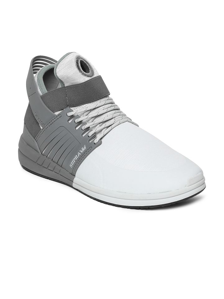 Buy Supra Men Grey White Colourblocked SKYTOP V Mid Top Sneakers
