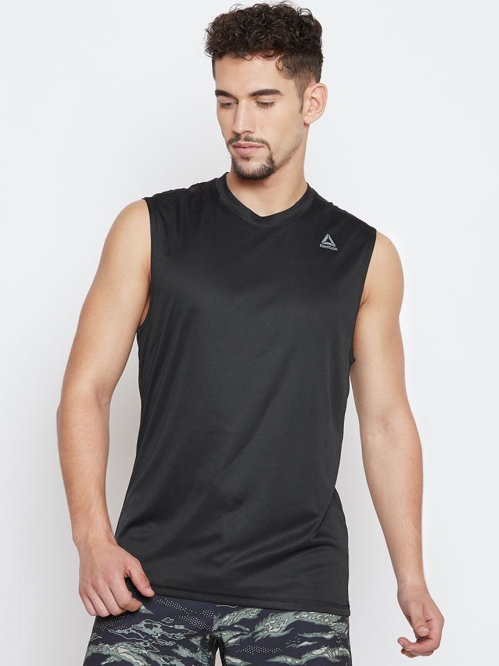Buy Reebok Men Black Solid WOR TECH Sleeveless Round Neck Training Shirt Tshirts for Men | Myntra