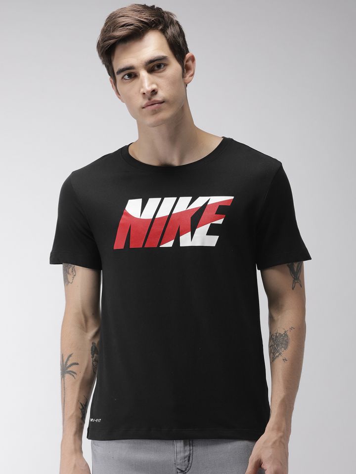 Nike Men Black Standard Fit Printed AS M NK DRY DFC NIKE BLOCK DRI FIT Round Neck T shirt