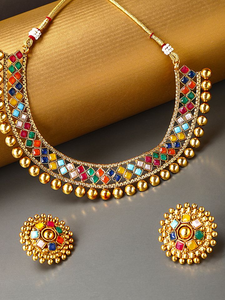 damani Gold Toned Studded Jewellery Set