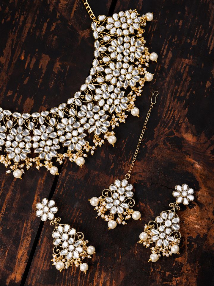 Buy Zaveri Pearls Gold Toned Traditional Kundan Pearls Studded