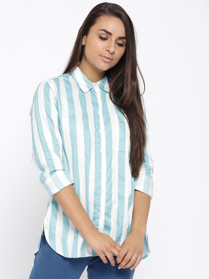 Buy Pepe Jeans Women Blue White Regular Fit Striped Casual Shirt Shirts For Women Myntra