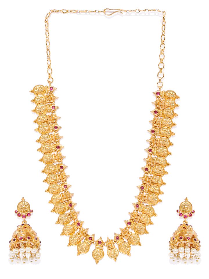Buy Peora Gold Plated Pink Temple Designer Goddess Laxmi