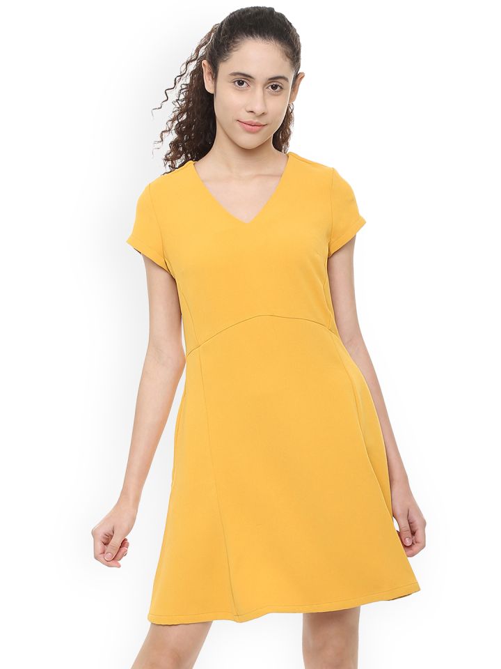 Buy Allen Solly Women Yellow Solid A Line Dress Dresses for