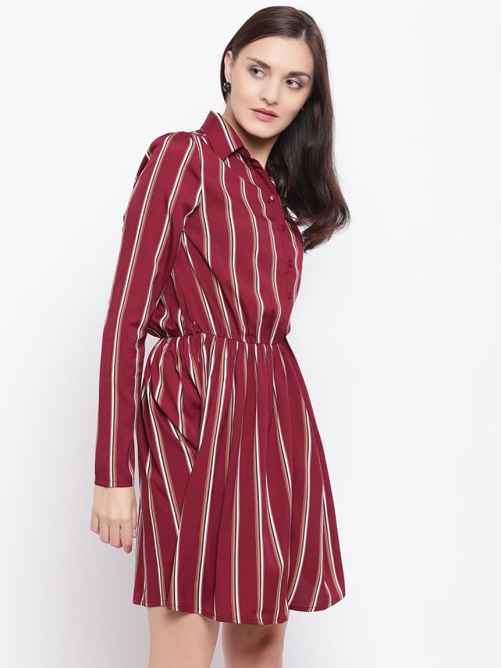 Maroon striped top shirt dress